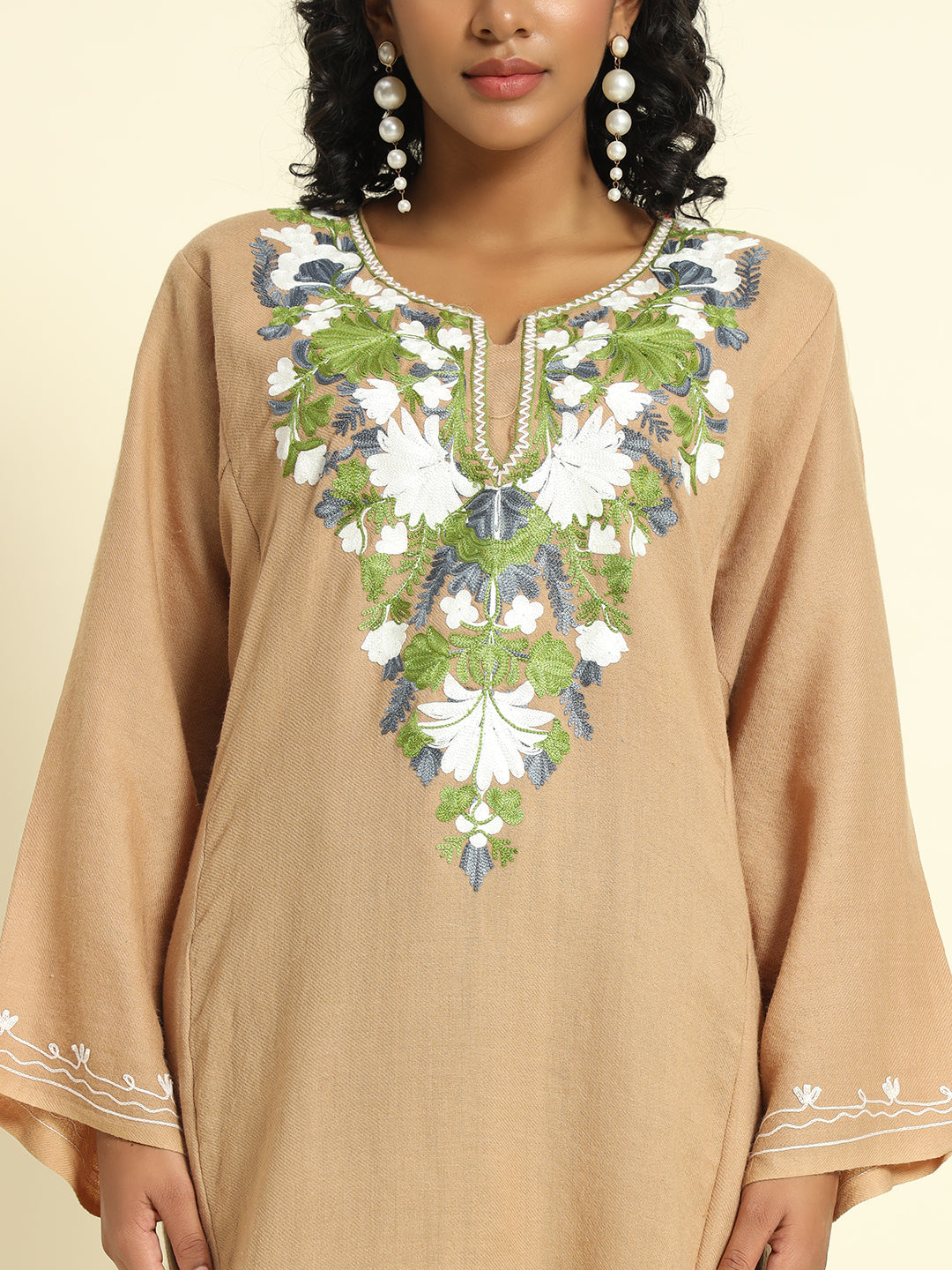 Gulmarg Series: Golden Sand Brown Woolen Aari Pheran