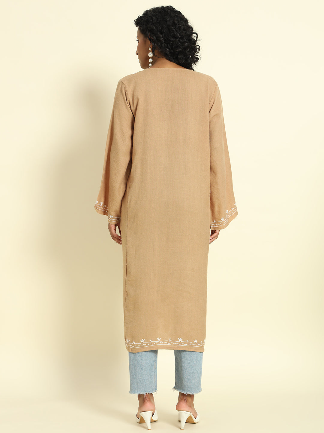 Gulmarg Series: Golden Sand Brown Woolen Aari Pheran