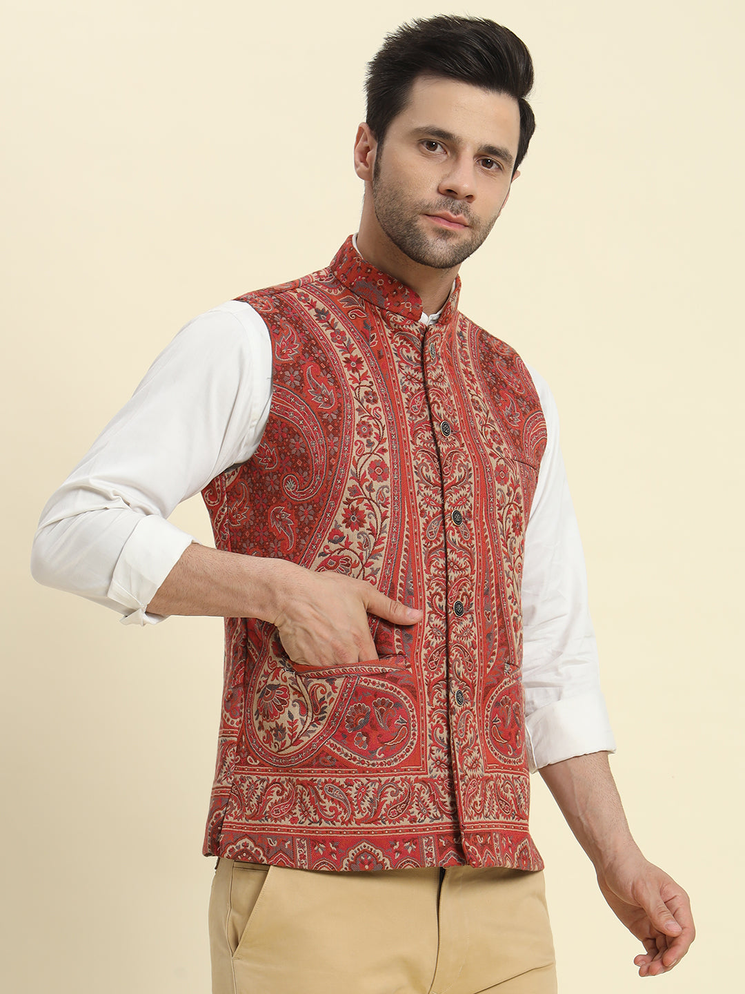 Multicoloured Woven Kaani Jacquard Waistcoat