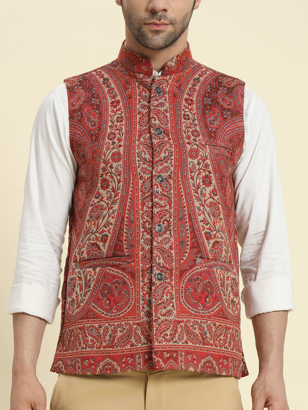 Multicoloured Woven Kaani Jacquard Waistcoat
