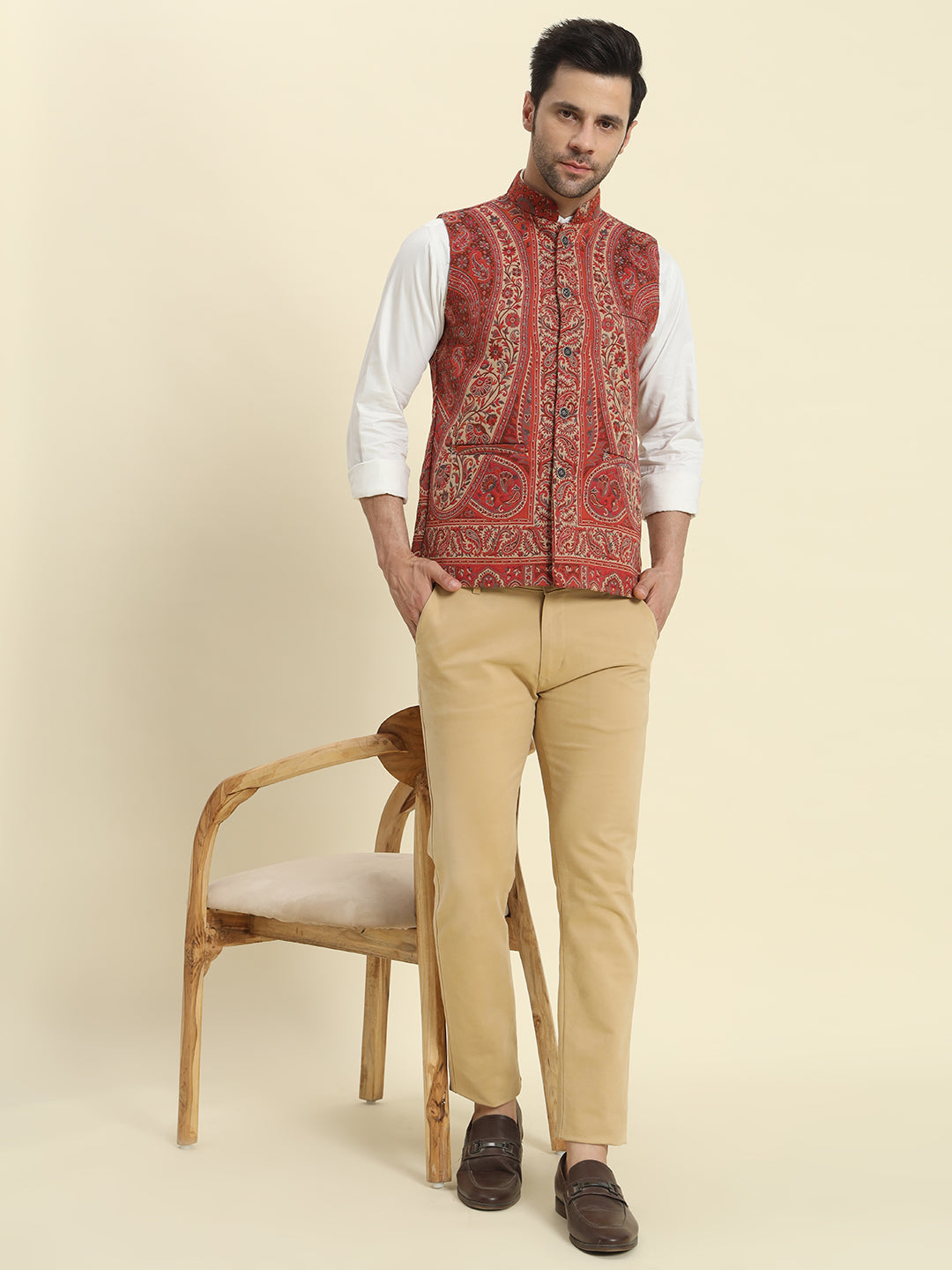 Multicoloured Woven Kaani Jacquard Waistcoat