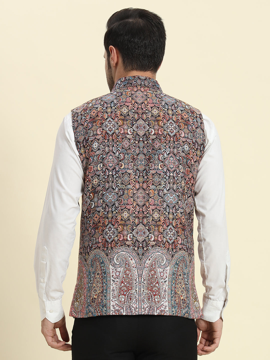 Saint Red Woven Kaani Jacquard Waistcoat