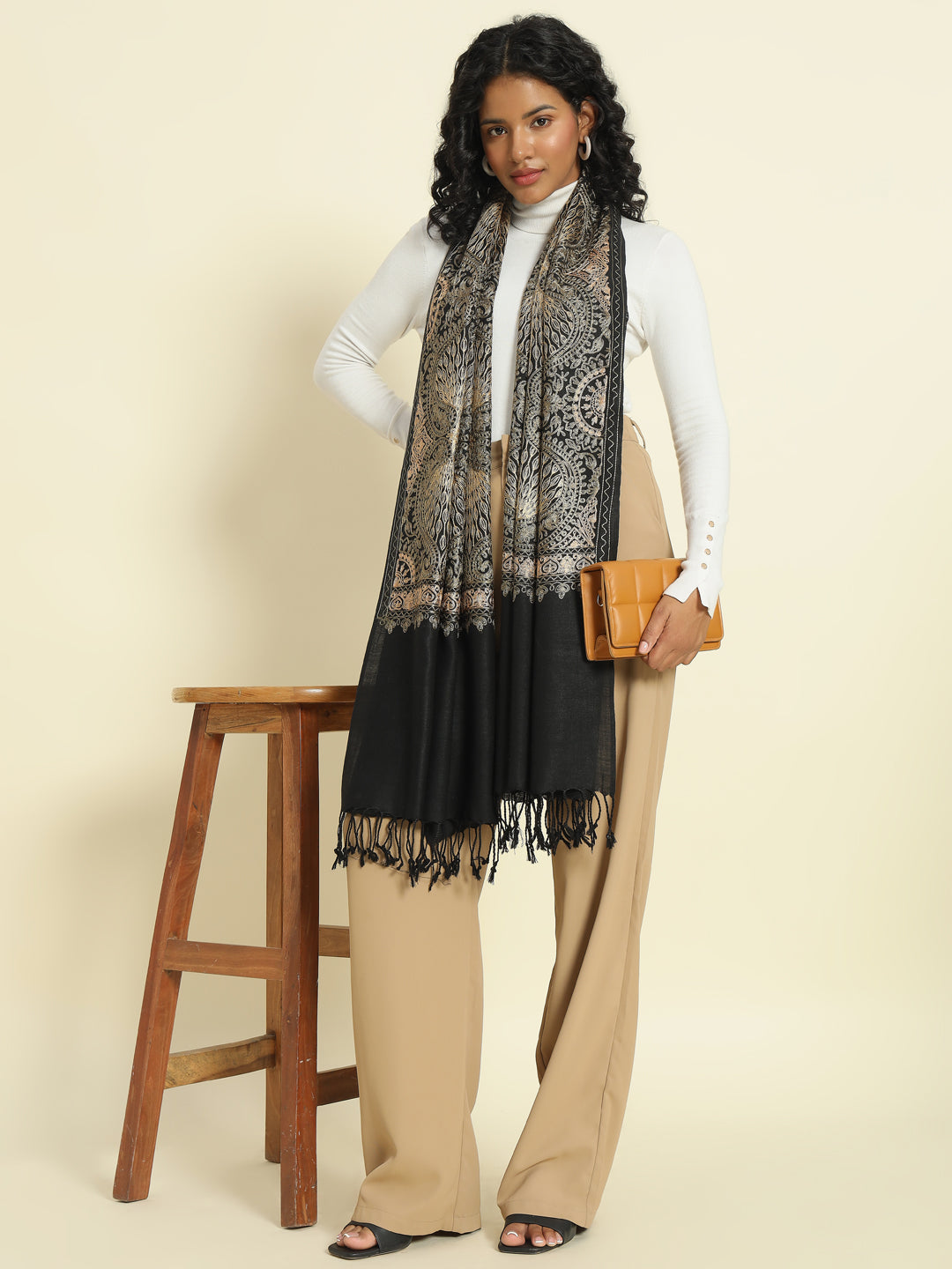 Gulmarg Series: Pride Black Polywool Aari Stole