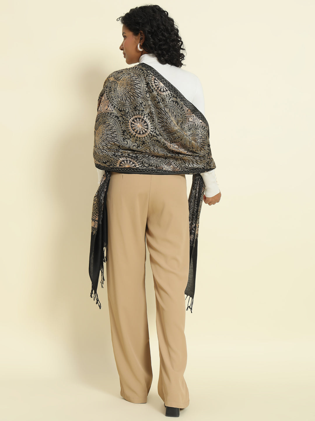 Gulmarg Series: Pride Black Polywool Aari Stole