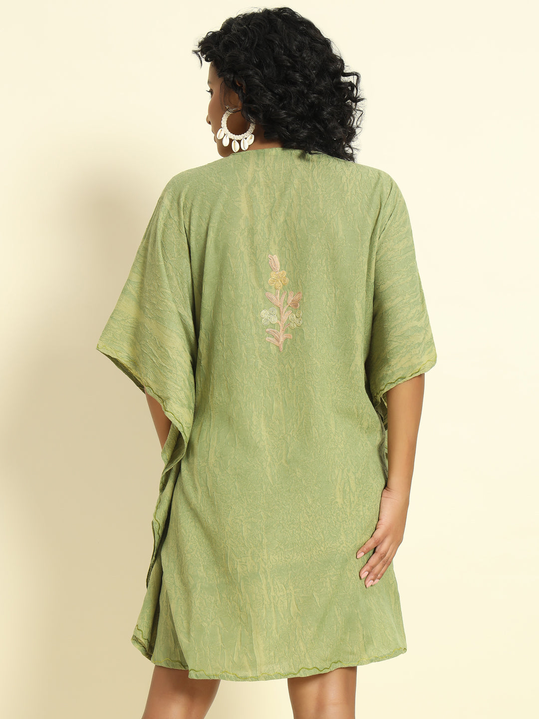 Pastel Green Cotton Kaftan with Floral Embroidery – THE DAL SERIES