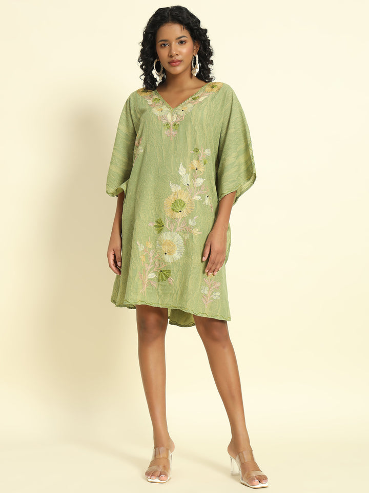 Pastel Green Cotton Kaftan with Floral Embroidery – THE DAL SERIES