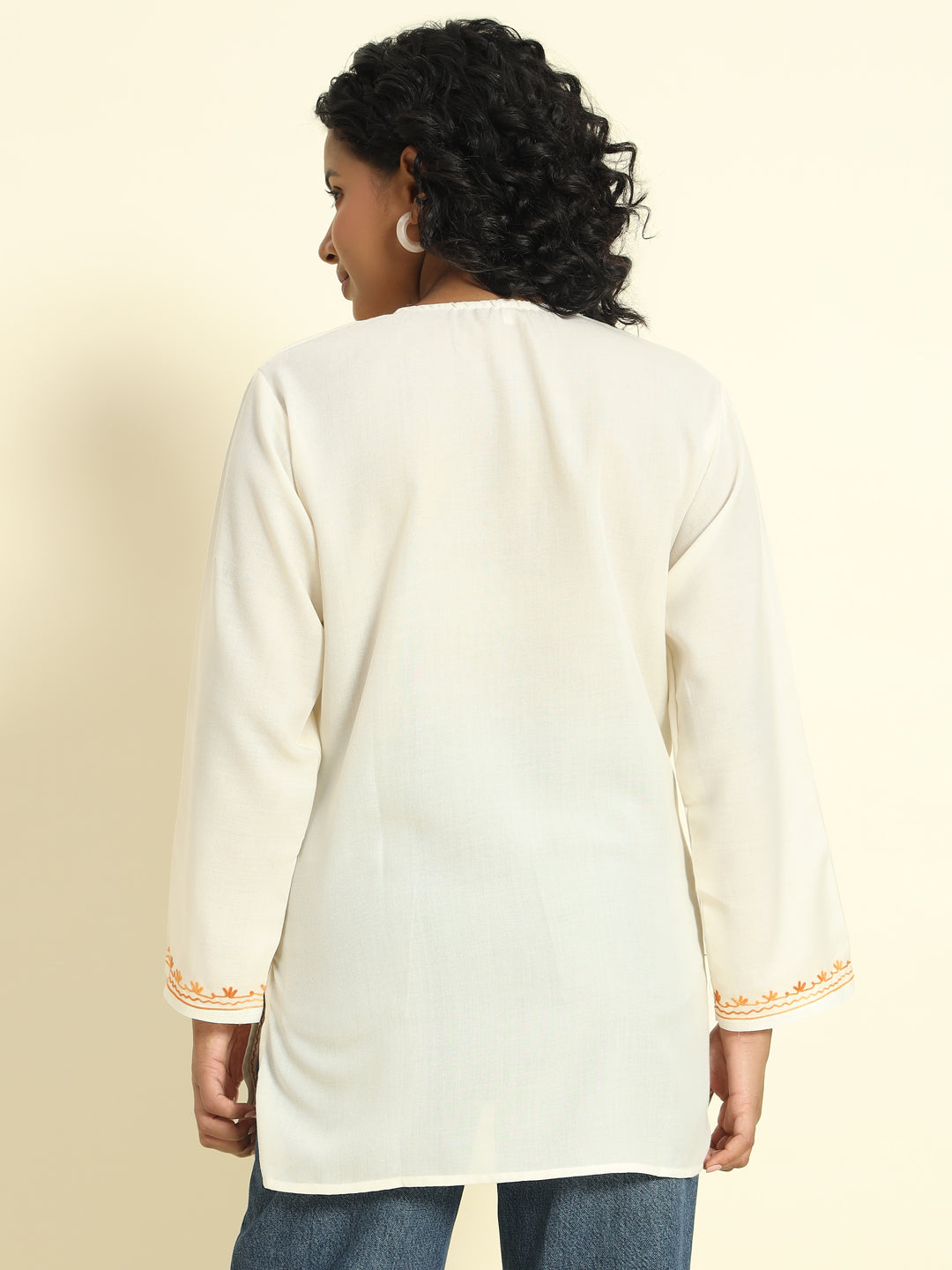 Ivory Cotton Kurti with Yellow and Orange Embroidery – THE DAL SERIES
