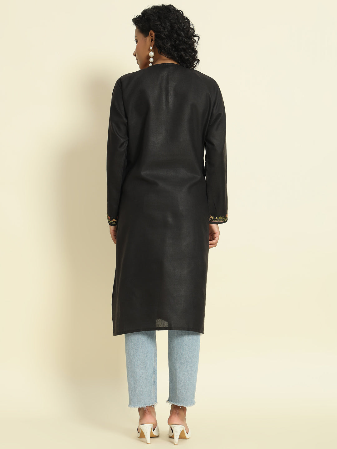 Black Cotton Kurti with Red and Gold Aari Embroidery – THE DAL SERIES