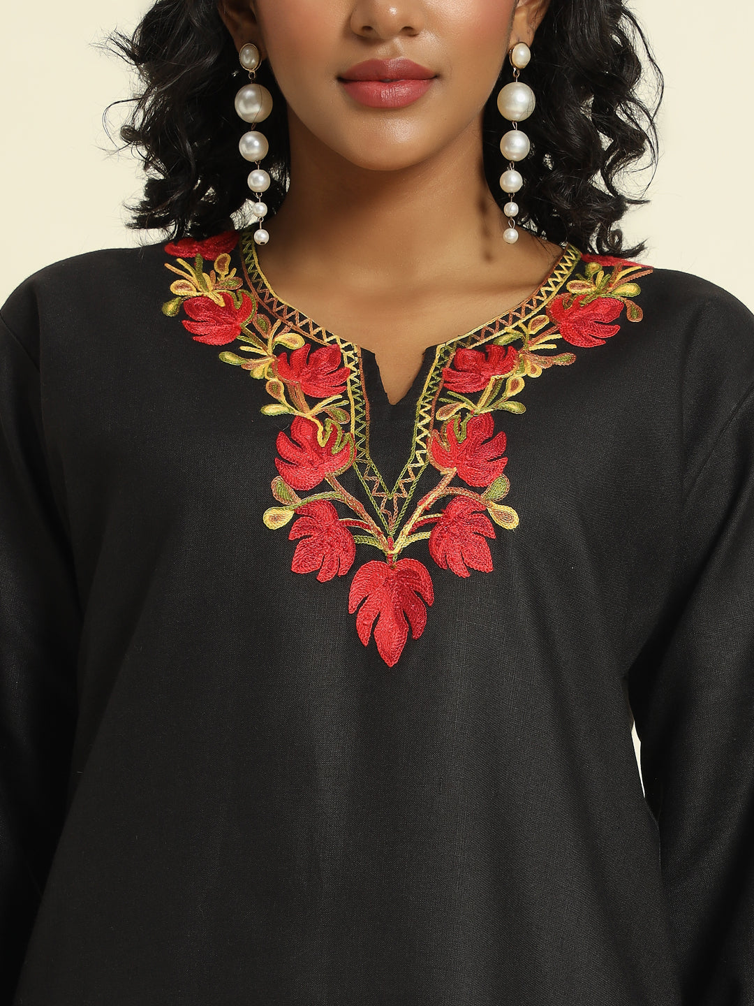 Black Cotton Kurti with Red and Gold Aari Embroidery – THE DAL SERIES
