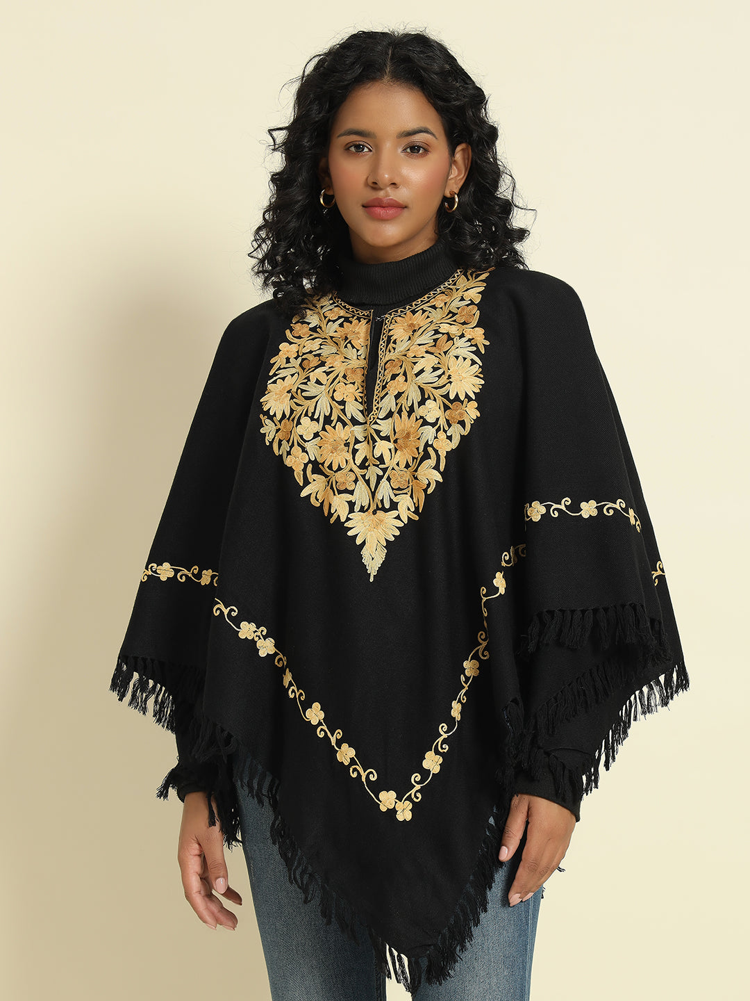 Gulmarg Series: Mystic Black Woolen Poncho
