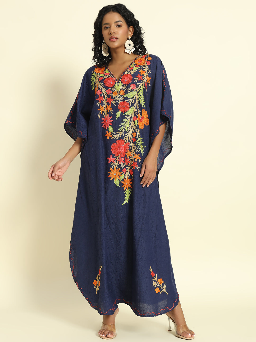 Midnight Navy Kaftan with Multicolor Aari Embroidery – THE DAL SERIES