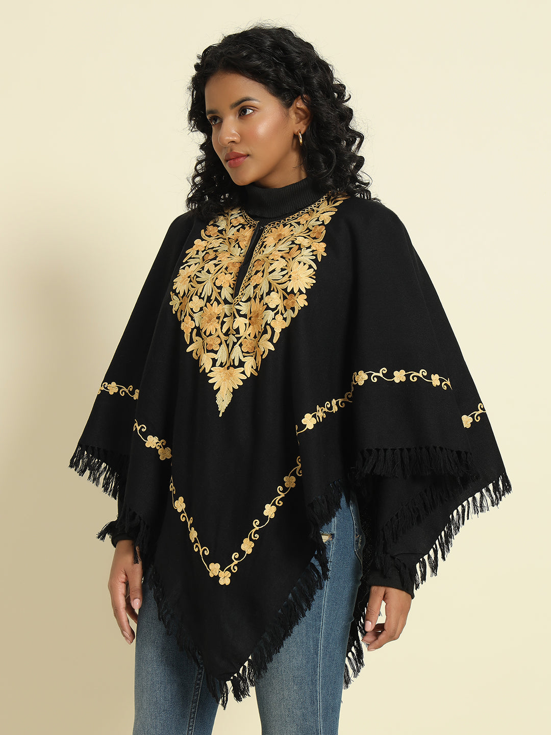 Gulmarg Series: Mystic Black Woolen Poncho