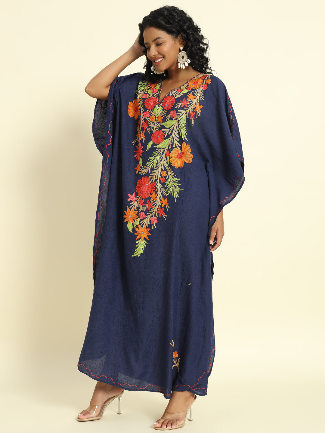 Midnight Navy Kaftan with Multicolor Aari Embroidery – THE DAL SERIES