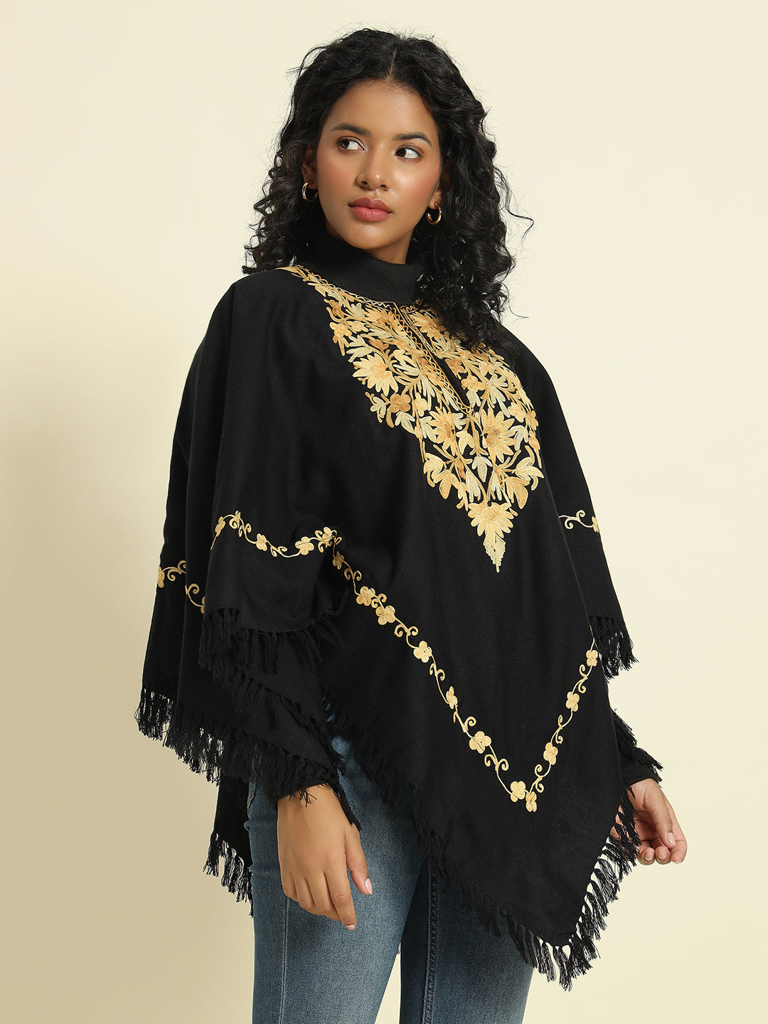 Gulmarg Series: Mystic Black Woolen Poncho