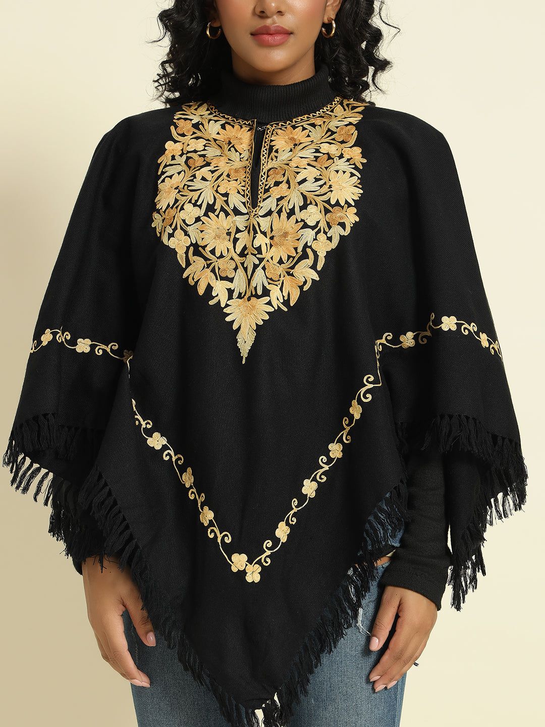 Gulmarg Series: Mystic Black Woolen Poncho