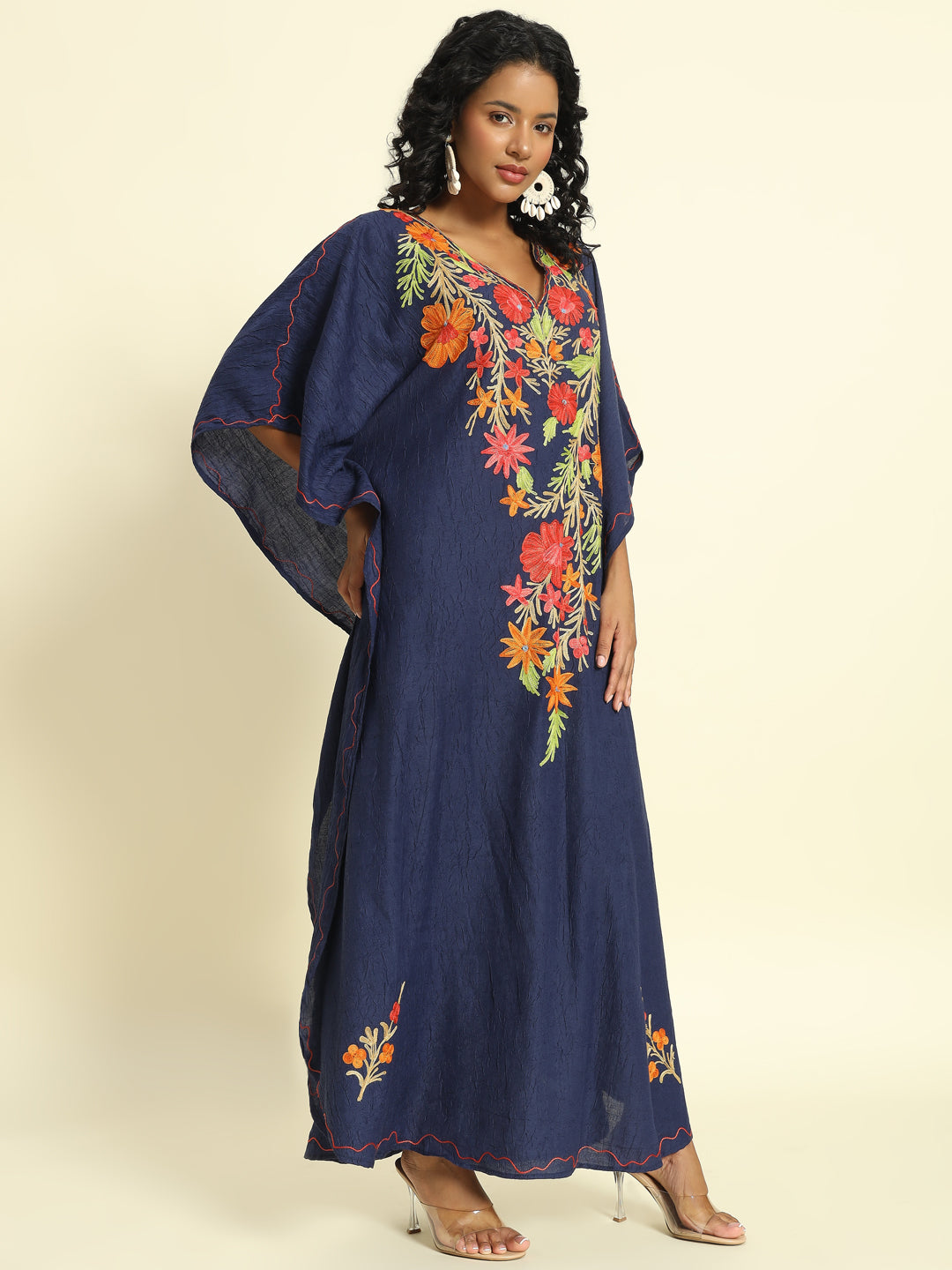 Midnight Navy Kaftan with Multicolor Aari Embroidery – THE DAL SERIES