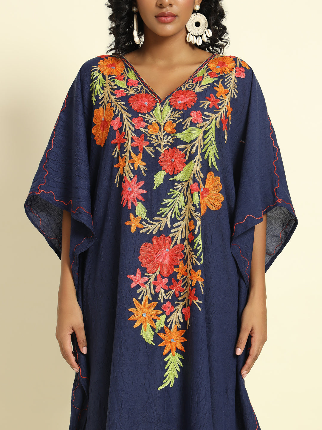 Midnight Navy Kaftan with Multicolor Aari Embroidery – THE DAL SERIES