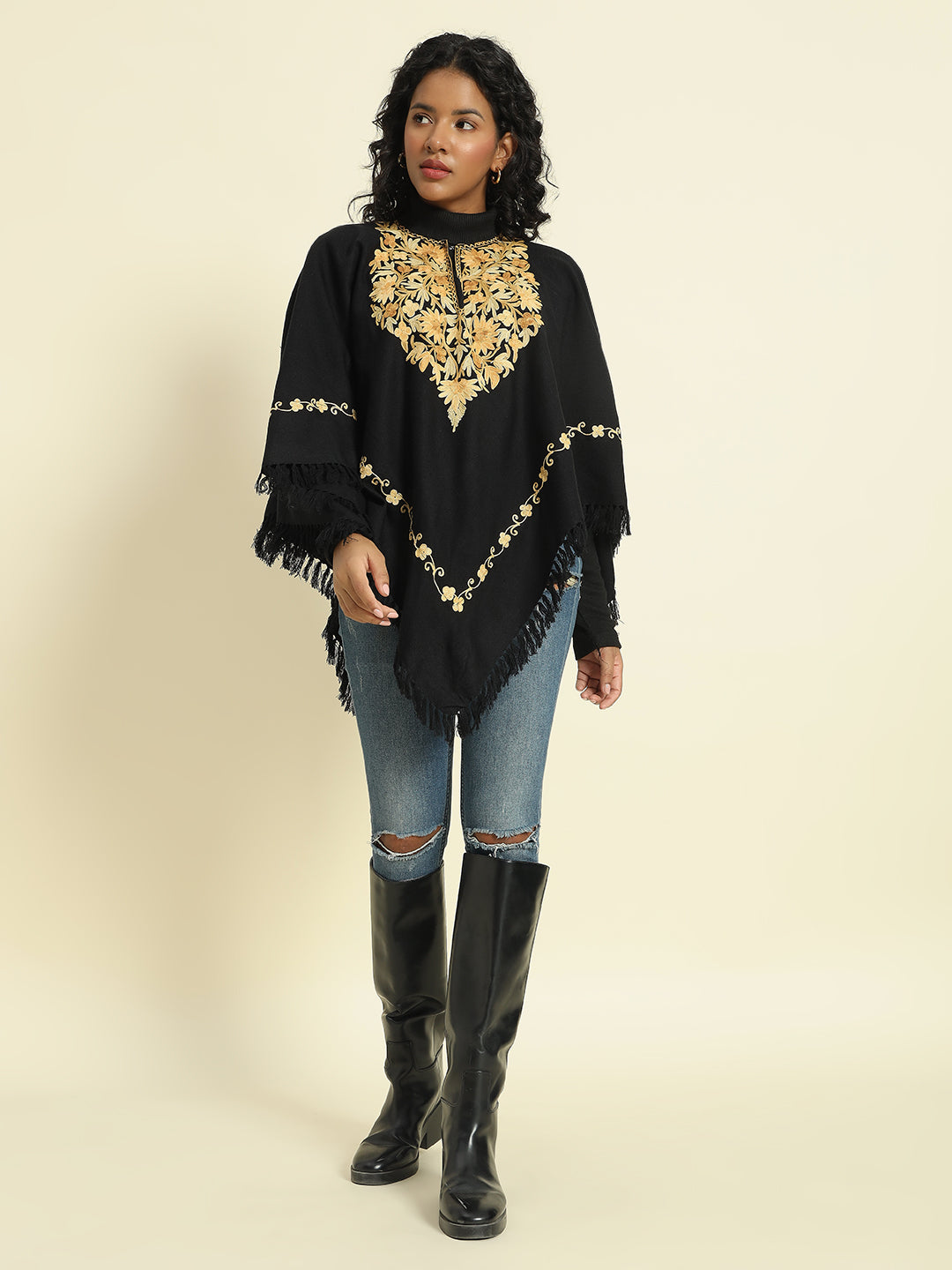Gulmarg Series: Mystic Black Woolen Poncho