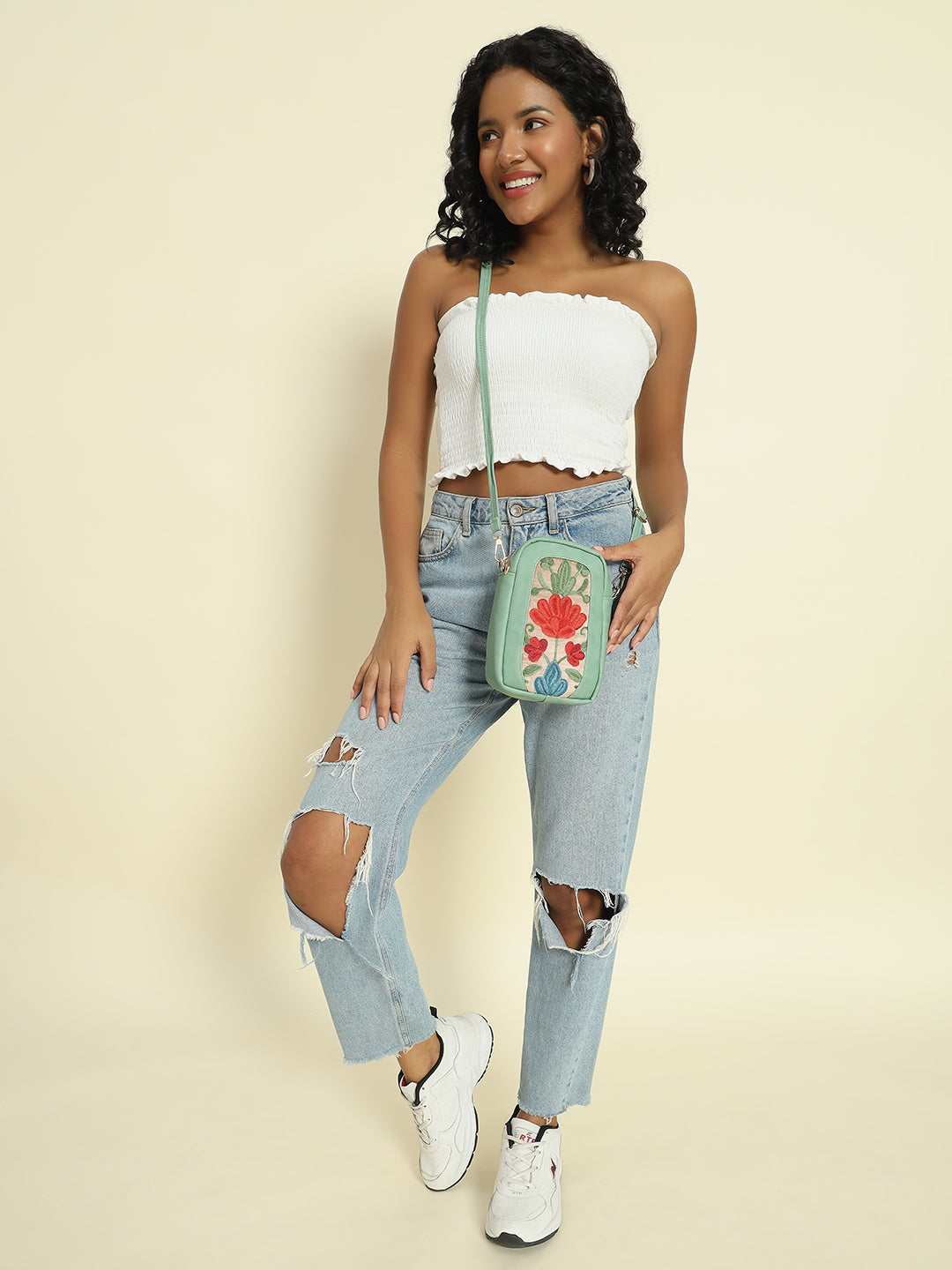 Meadow Mint PU Mini Crossbody Bag with Kashmiri Embroidery