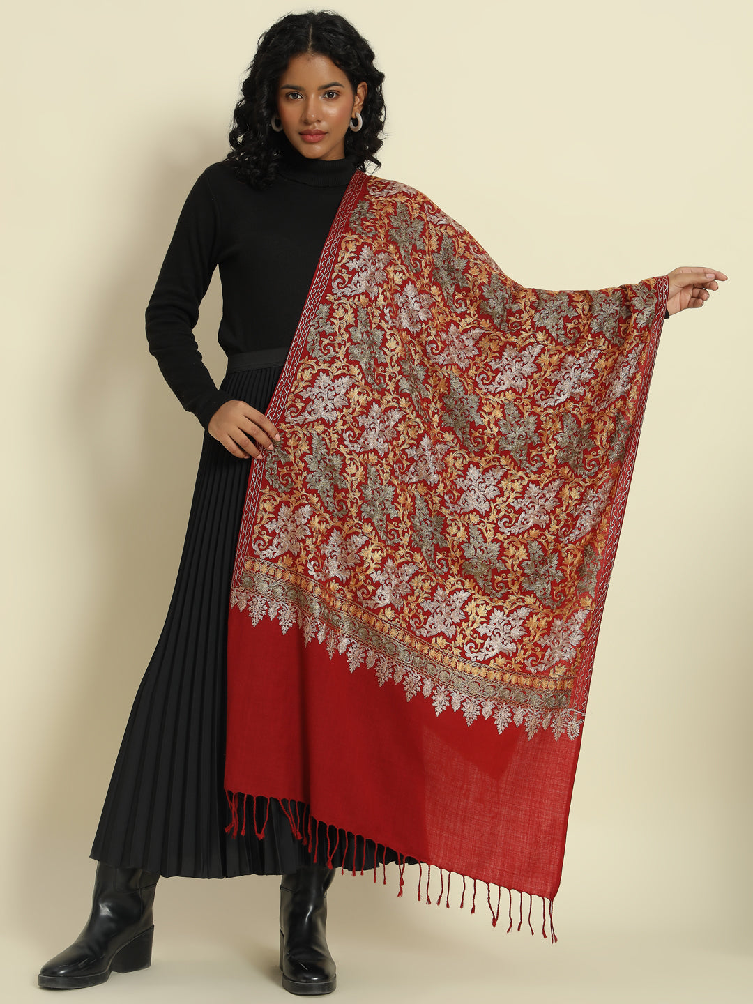 Gulmarg Series: Pride Red Polywool Aari Stole