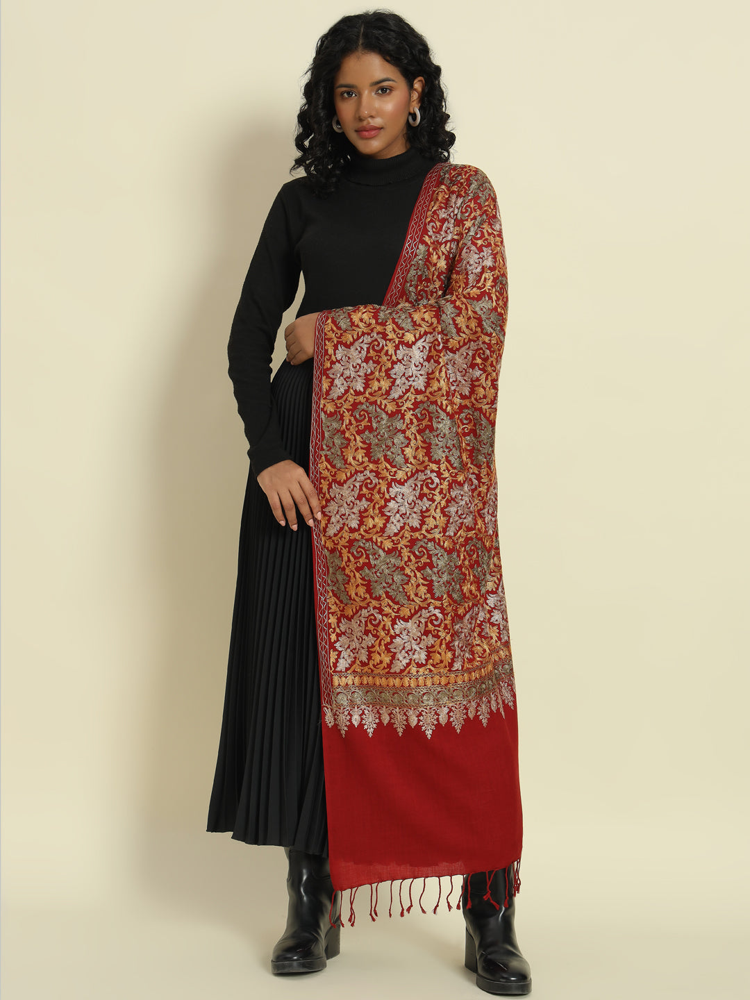 Gulmarg Series: Pride Red Polywool Aari Stole