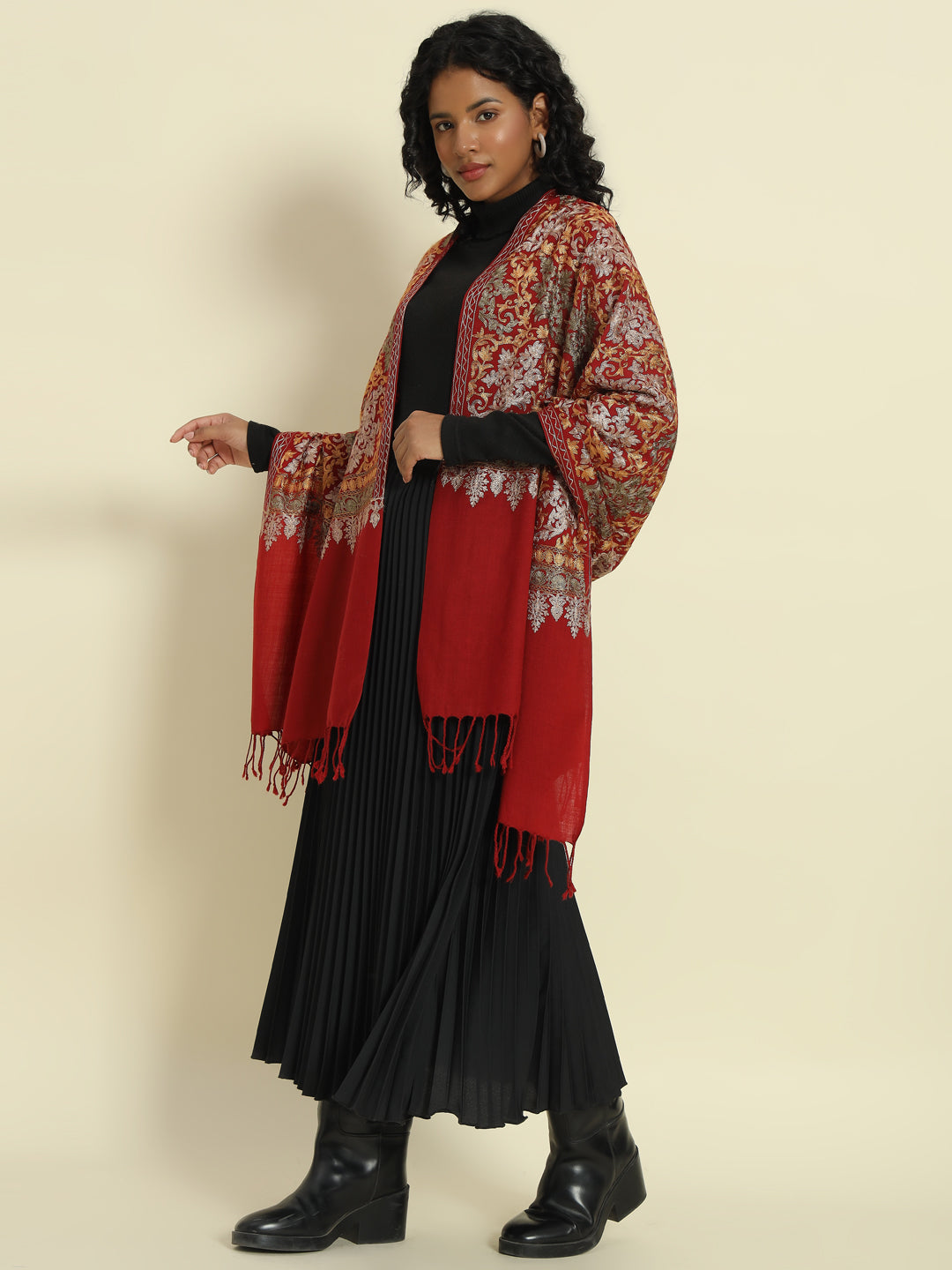 Gulmarg Series: Pride Red Polywool Aari Stole