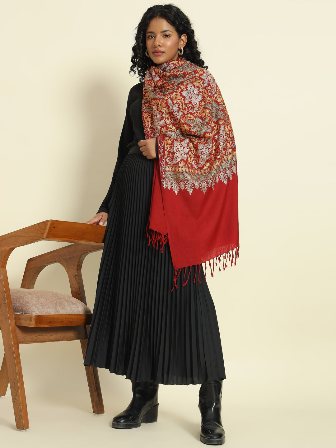 Gulmarg Series: Pride Red Polywool Aari Stole