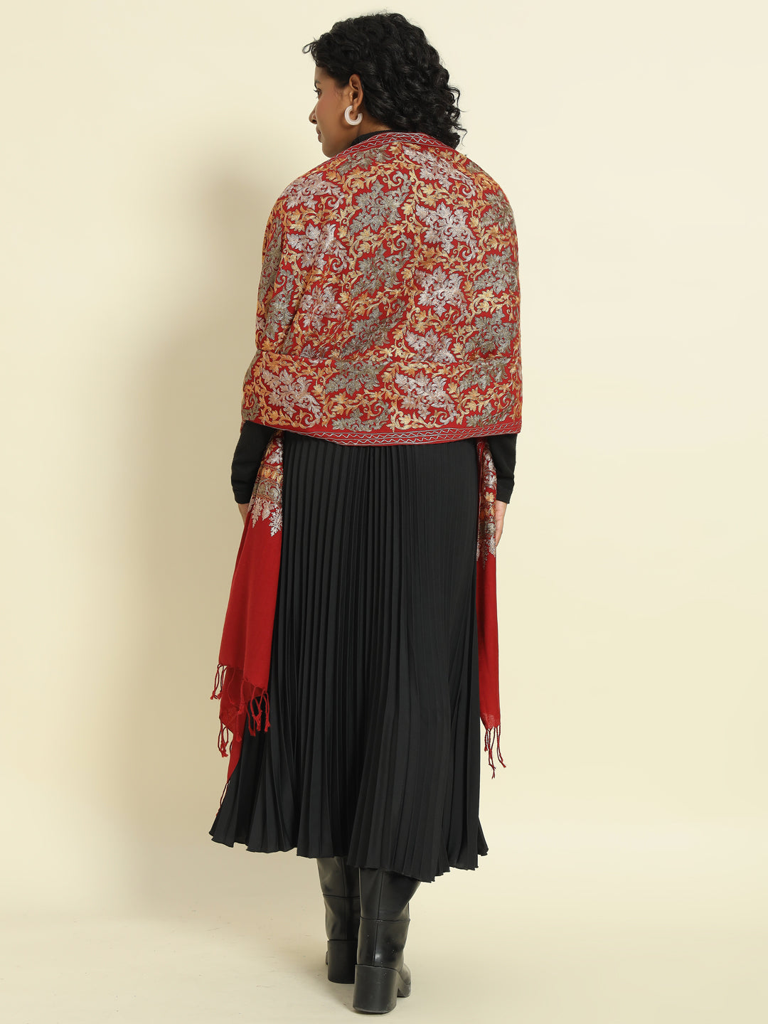 Gulmarg Series: Pride Red Polywool Aari Stole