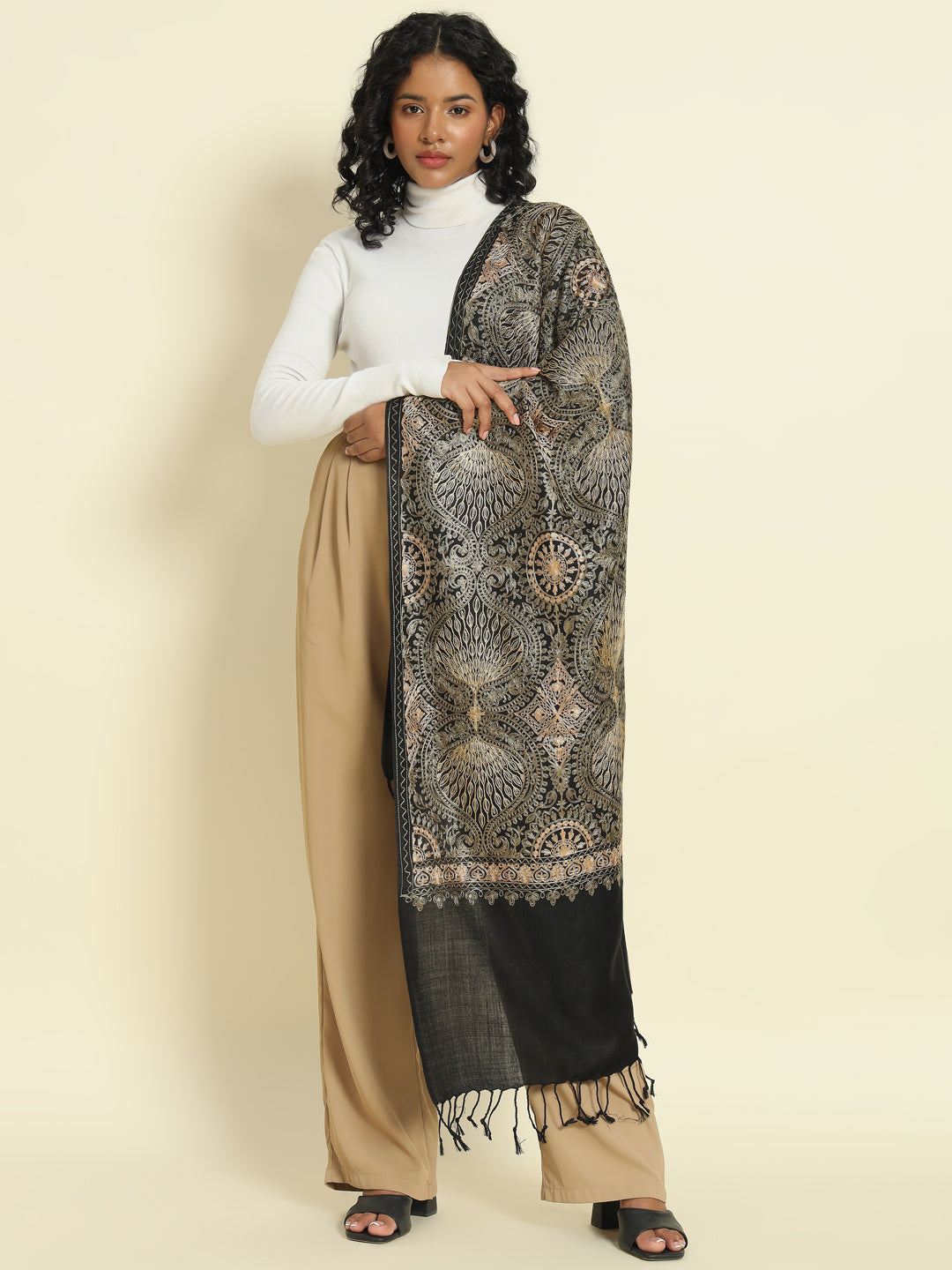 Gulmarg Series: Pride Black Polywool Aari Stole