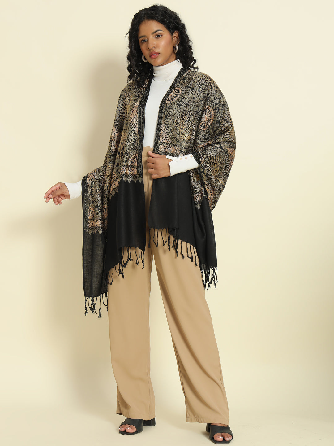 Gulmarg Series: Pride Black Polywool Aari Stole