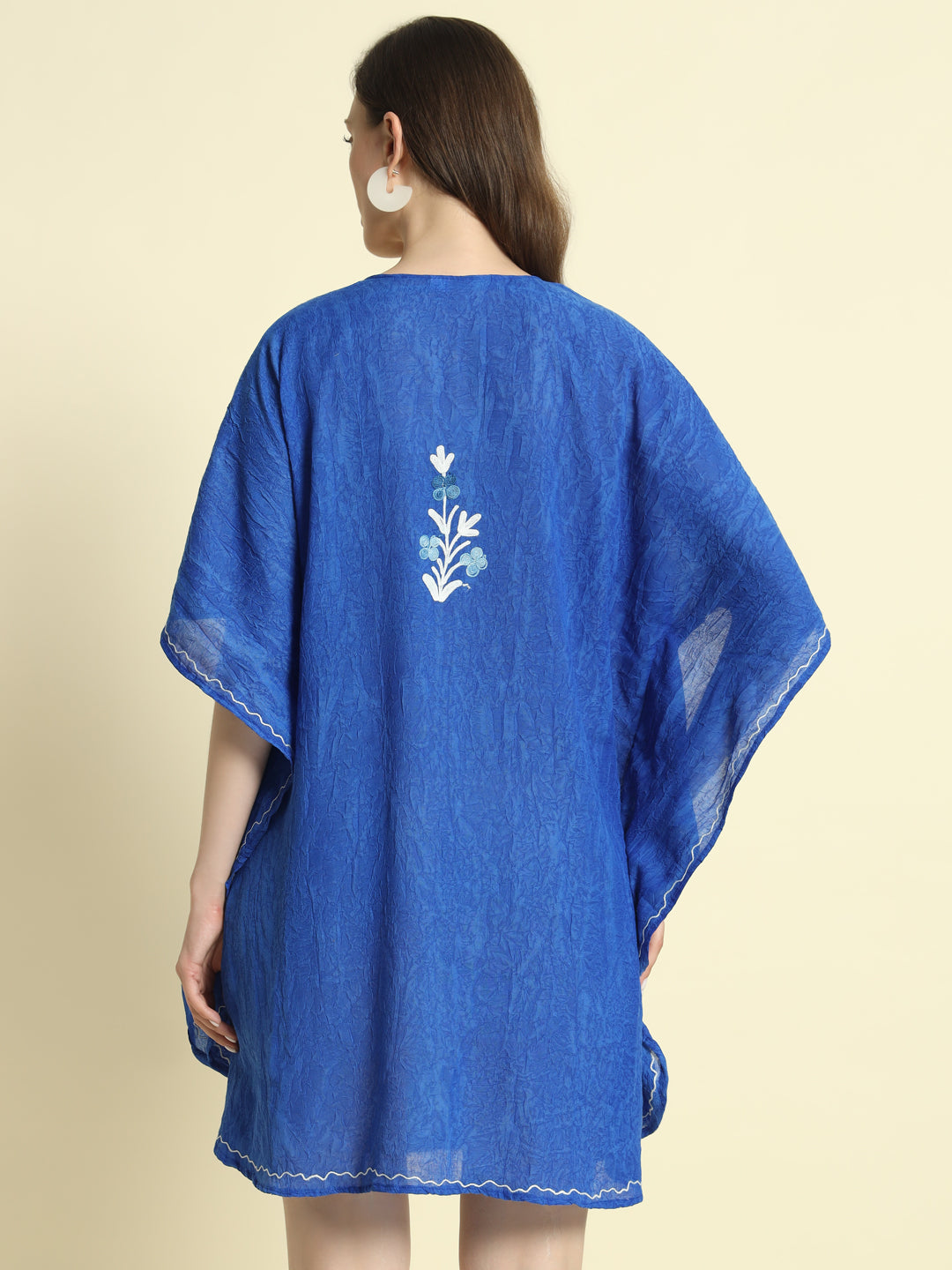 Royal Blue Cotton Short Kaftan with White and Teal Embroidery – THE DAL SERIES