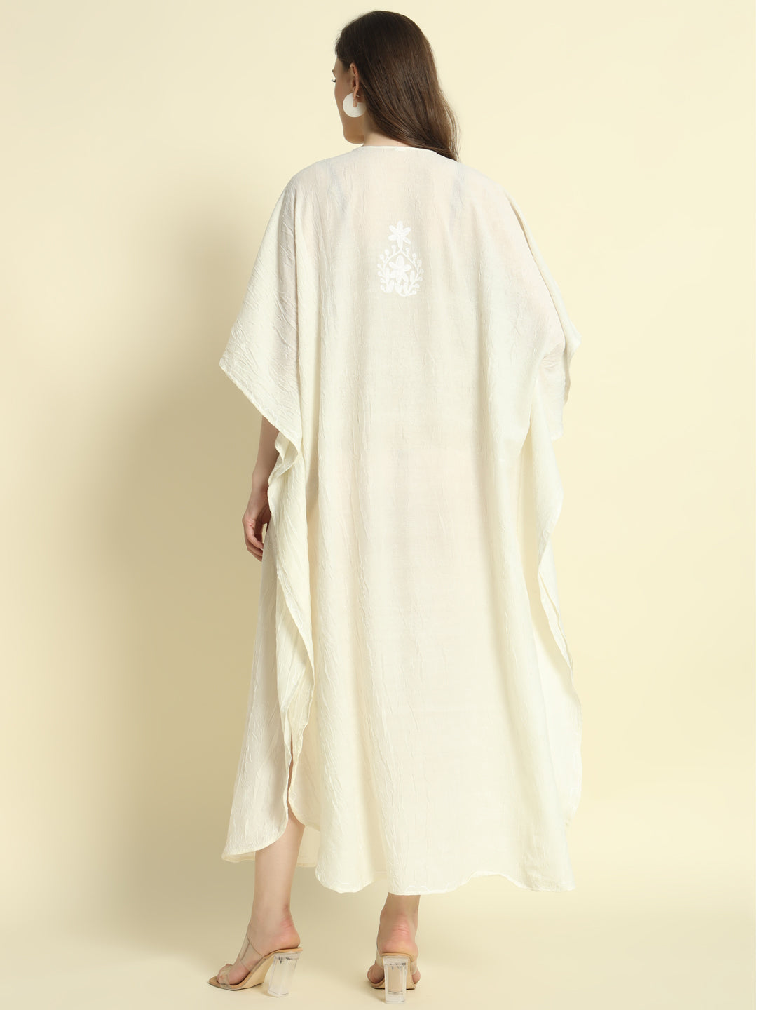 Off-White Cotton Kaftan with White Embroidery – THE DAL SERIES
