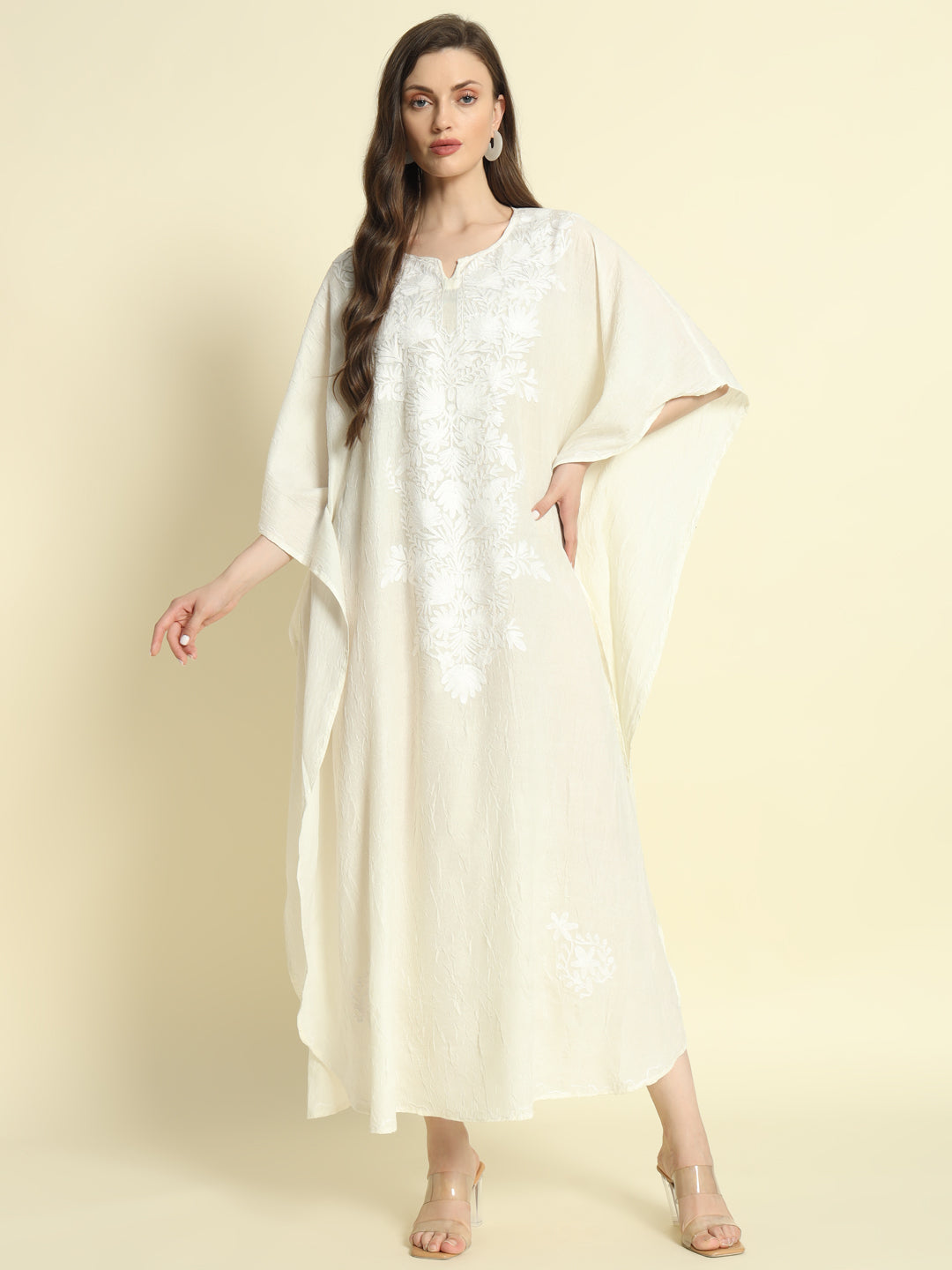 Off-White Cotton Kaftan with White Embroidery – THE DAL SERIES