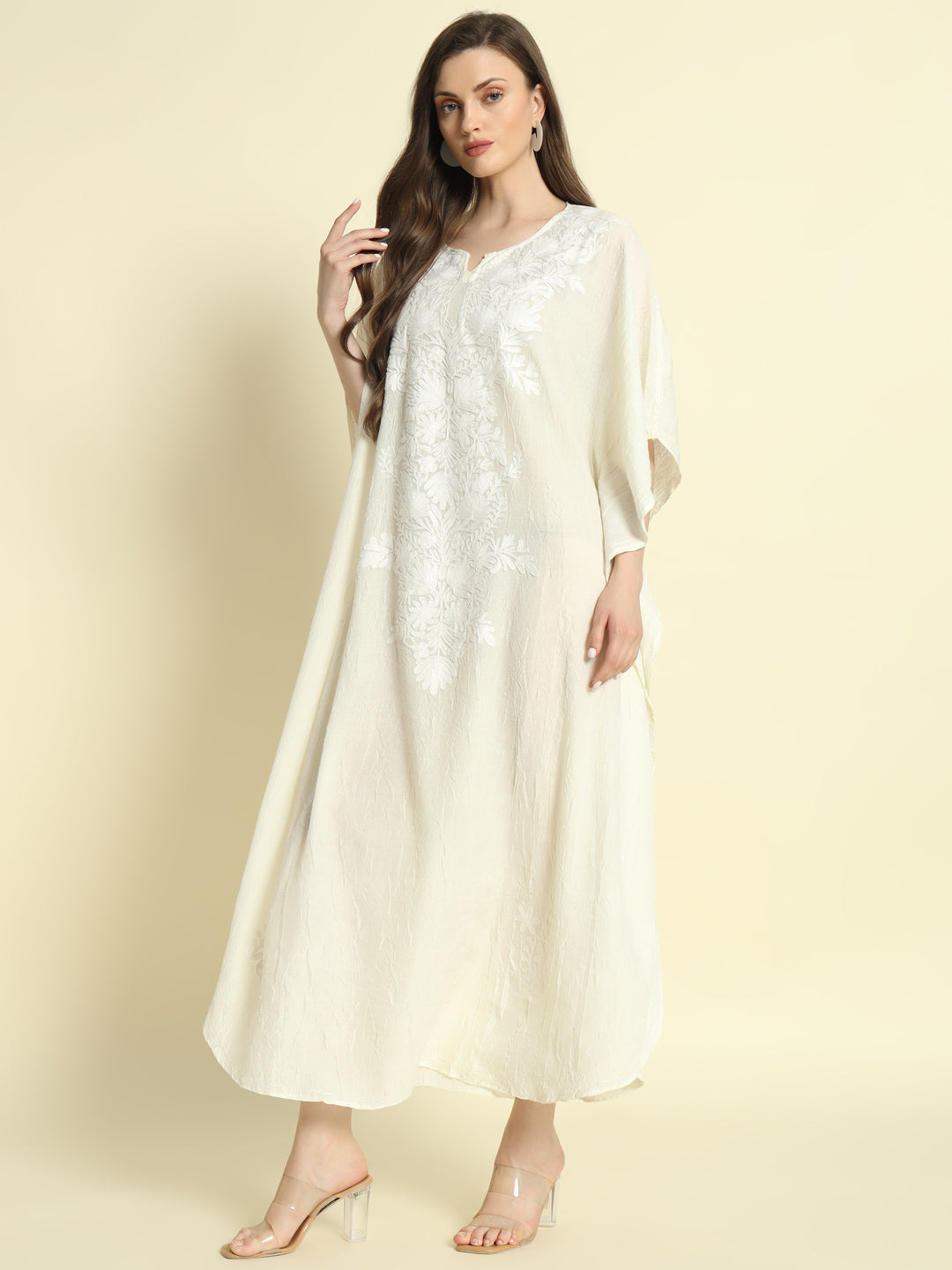 Off-White Cotton Kaftan with White Embroidery – THE DAL SERIES