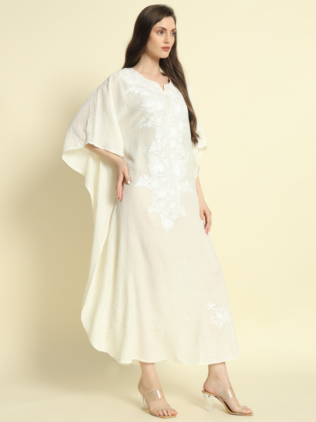 Off-White Cotton Kaftan with White Embroidery – THE DAL SERIES