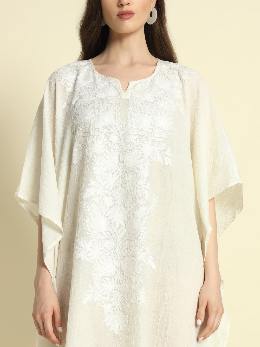 Off-White Cotton Kaftan with White Embroidery – THE DAL SERIES