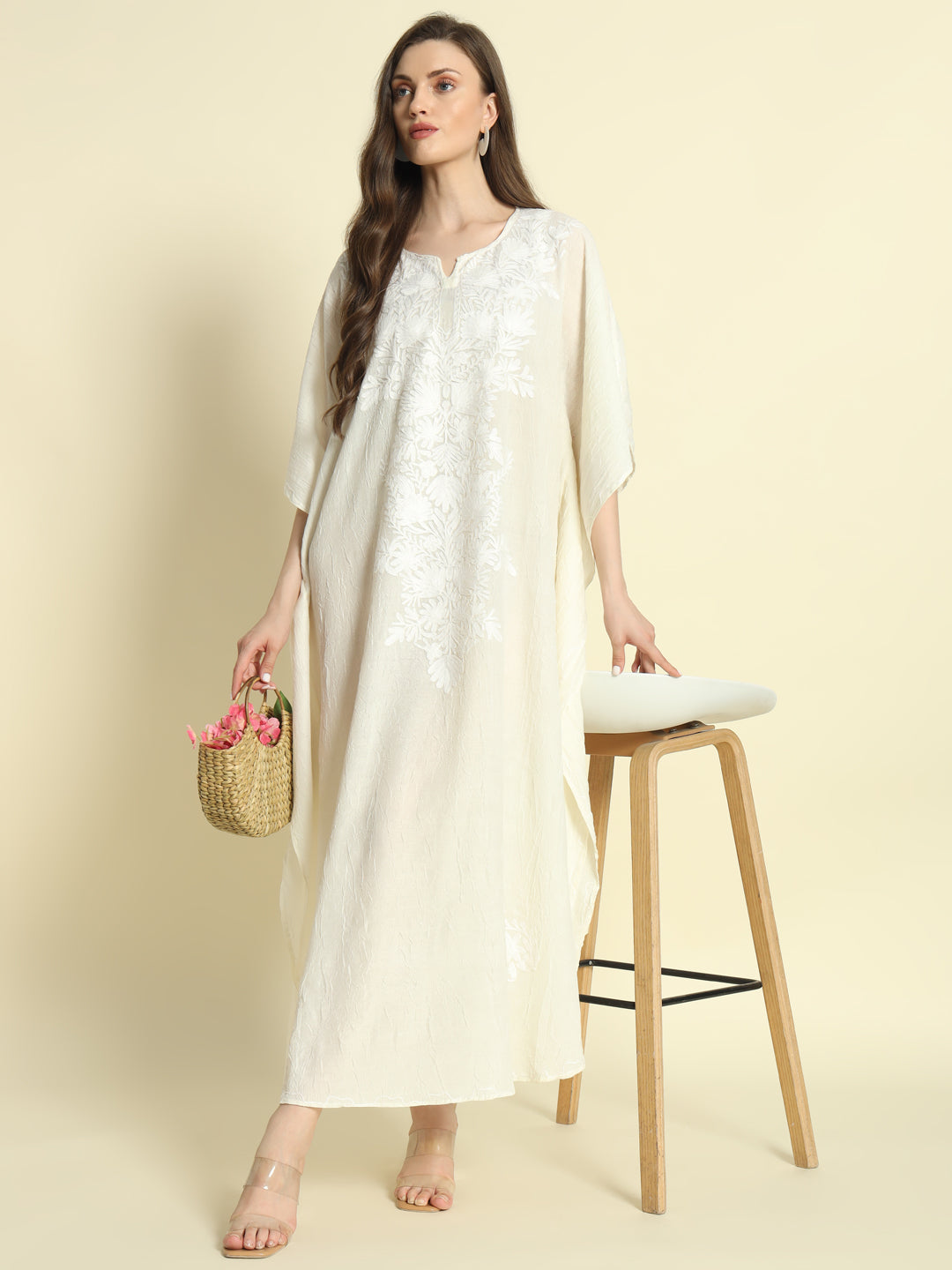 Off-White Cotton Kaftan with White Embroidery – THE DAL SERIES