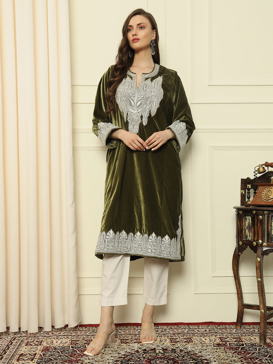 Gulmarg Series: Olive Luxe Green Tilla Pheran