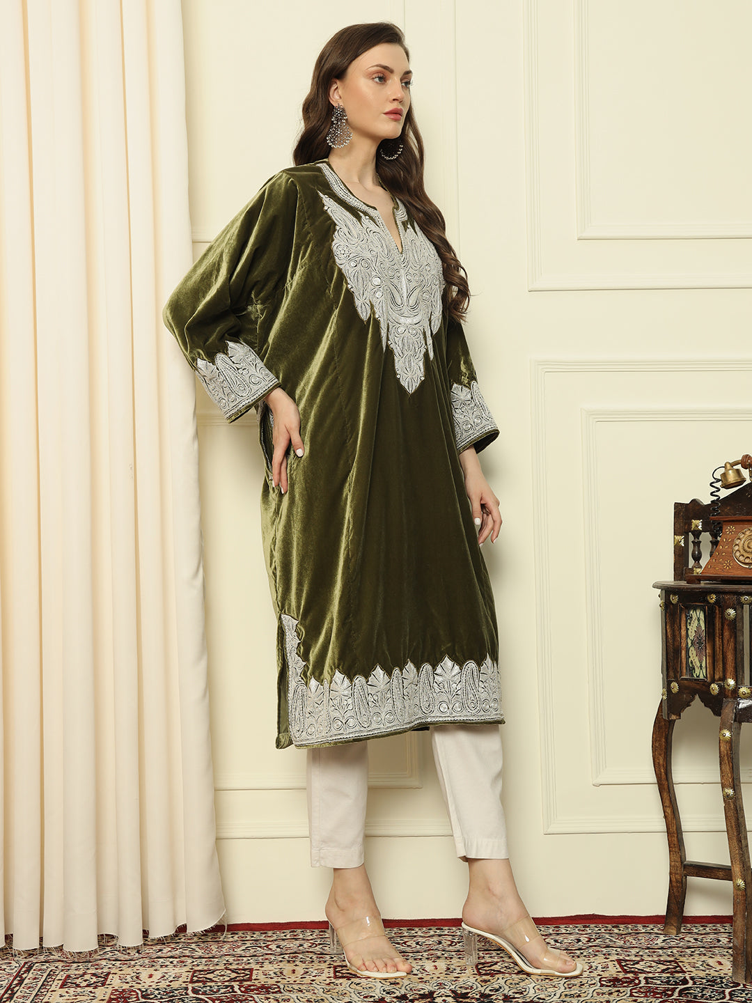 Gulmarg Series: Olive Luxe Green Tilla Pheran