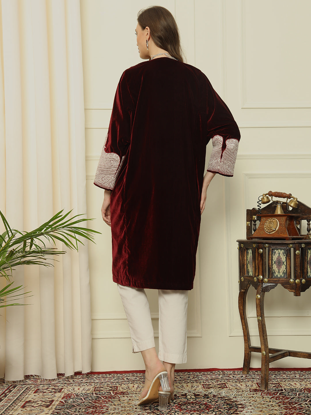 Gulmarg Series: Scarlet Luxe Maroon Velvet Tilla Pheran