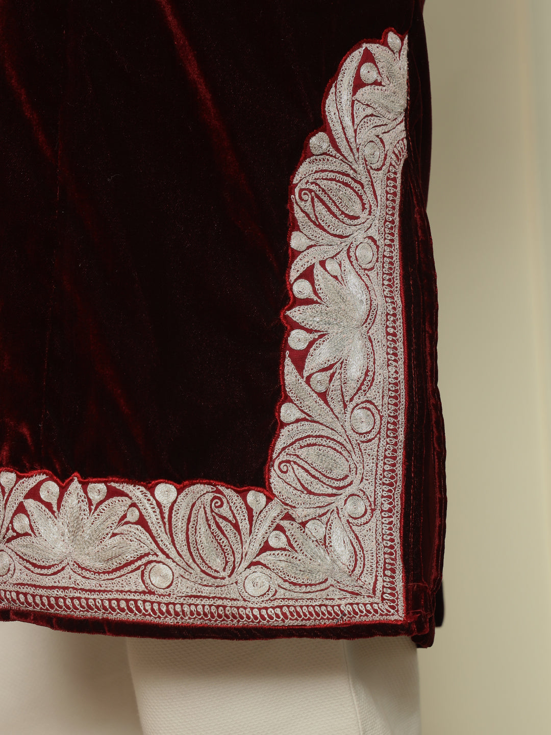 Gulmarg Series: Scarlet Luxe Maroon Velvet Tilla Pheran