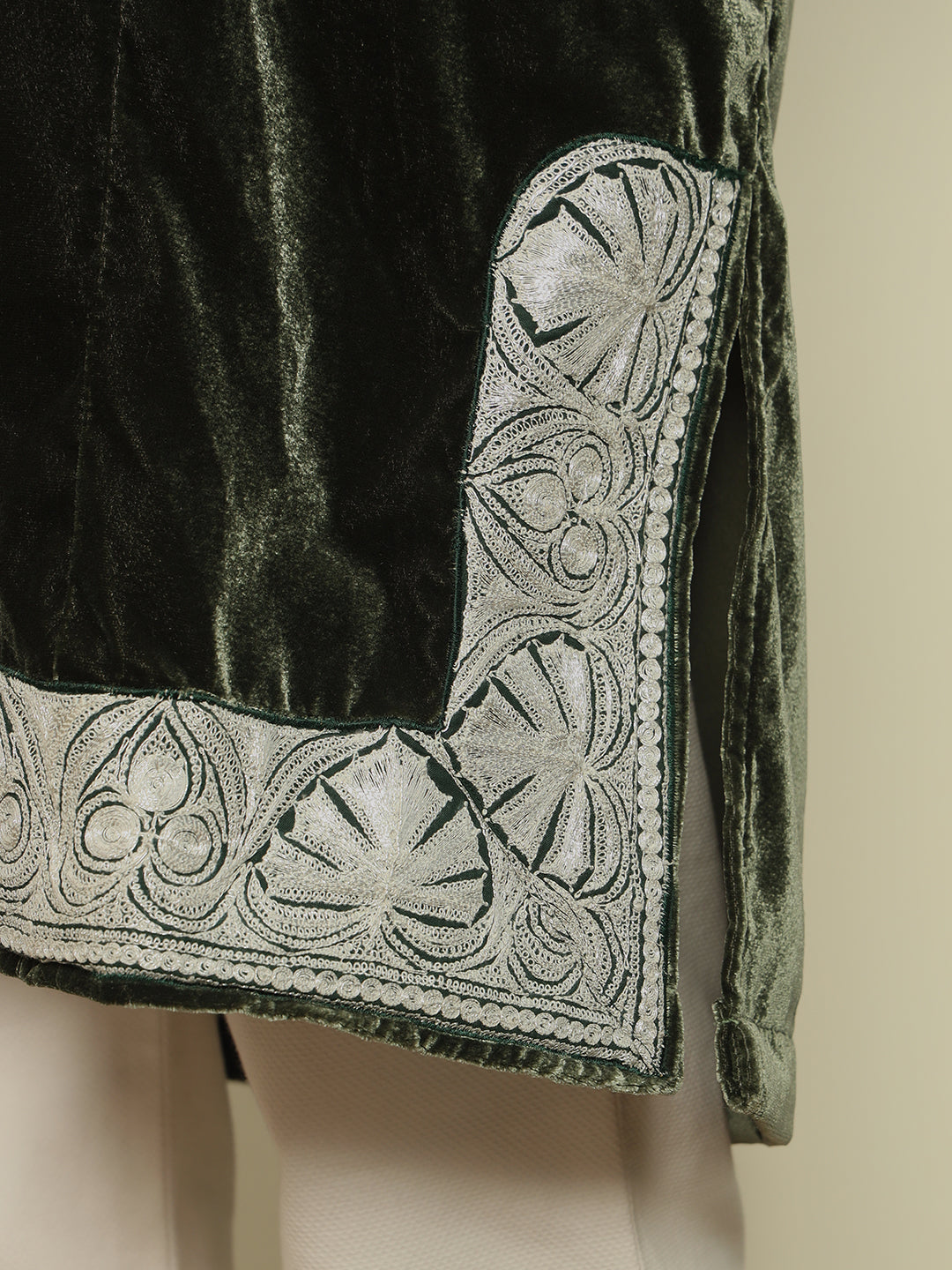 Gulmarg Series: Forest Luxe Emerald Green Velvet Tila Pheran