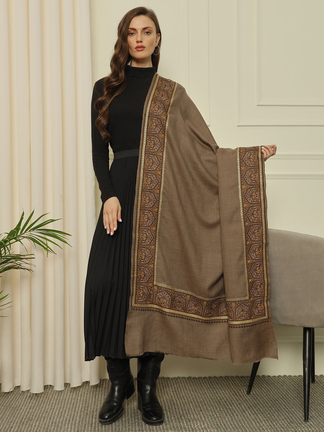 Gulmarg Series: Luxe Natural Brown Dour Dar Toosha Shawl