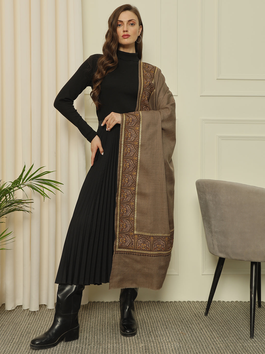 Gulmarg Series: Luxe Natural Brown Dour Dar Toosha Shawl