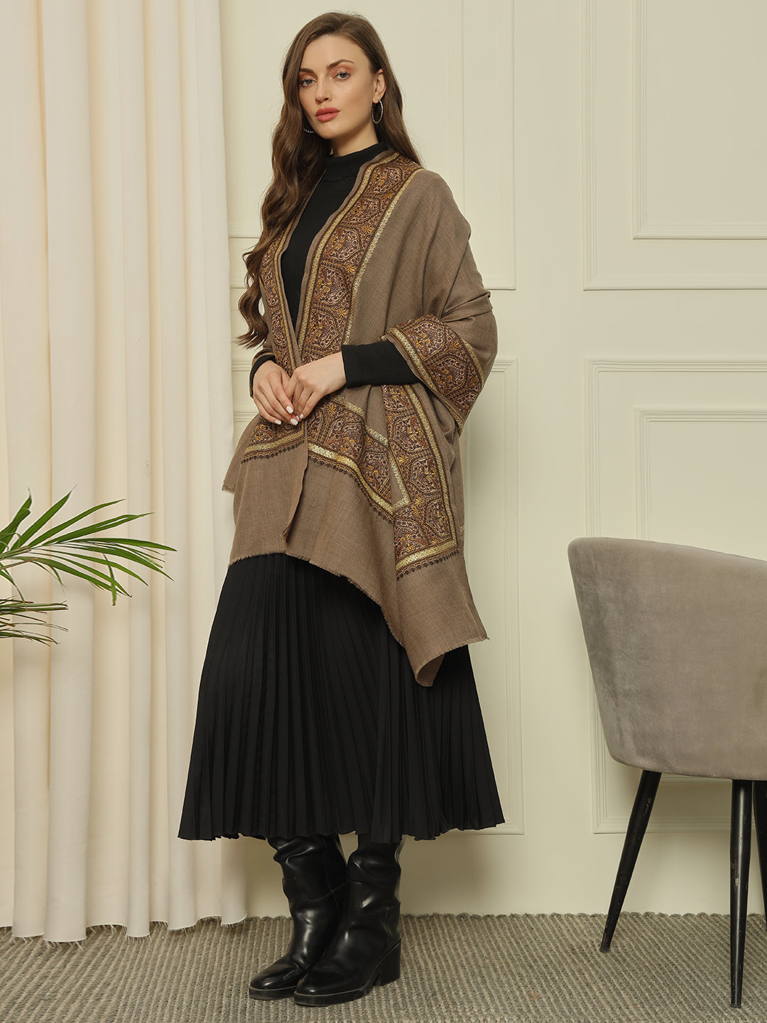 Gulmarg Series: Luxe Natural Brown Dour Dar Toosha Shawl