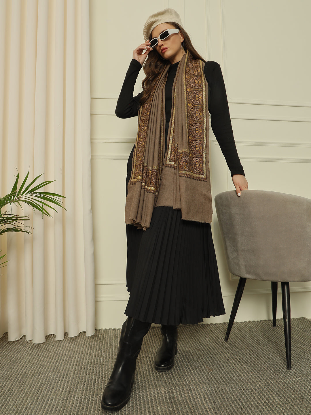 Gulmarg Series: Luxe Natural Brown Dour Dar Toosha Shawl