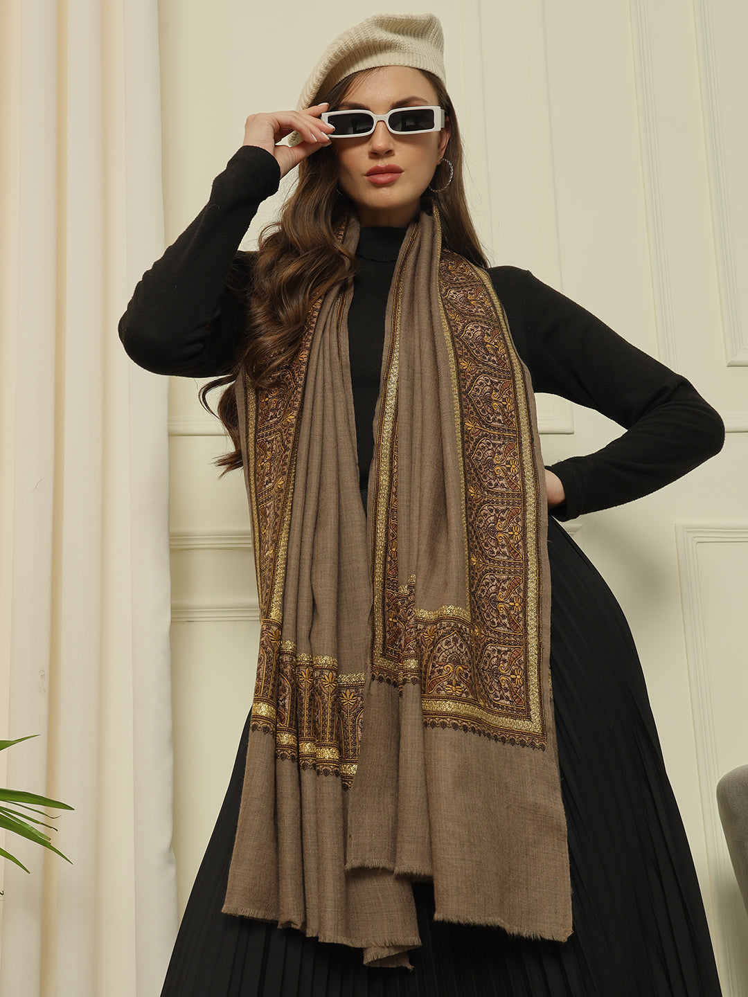 Gulmarg Series: Luxe Natural Brown Dour Dar Toosha Shawl