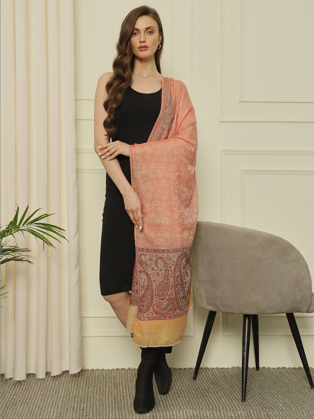 Gulmarg Series: Blossom Blush Super Wool Palladar Jacquard Stole