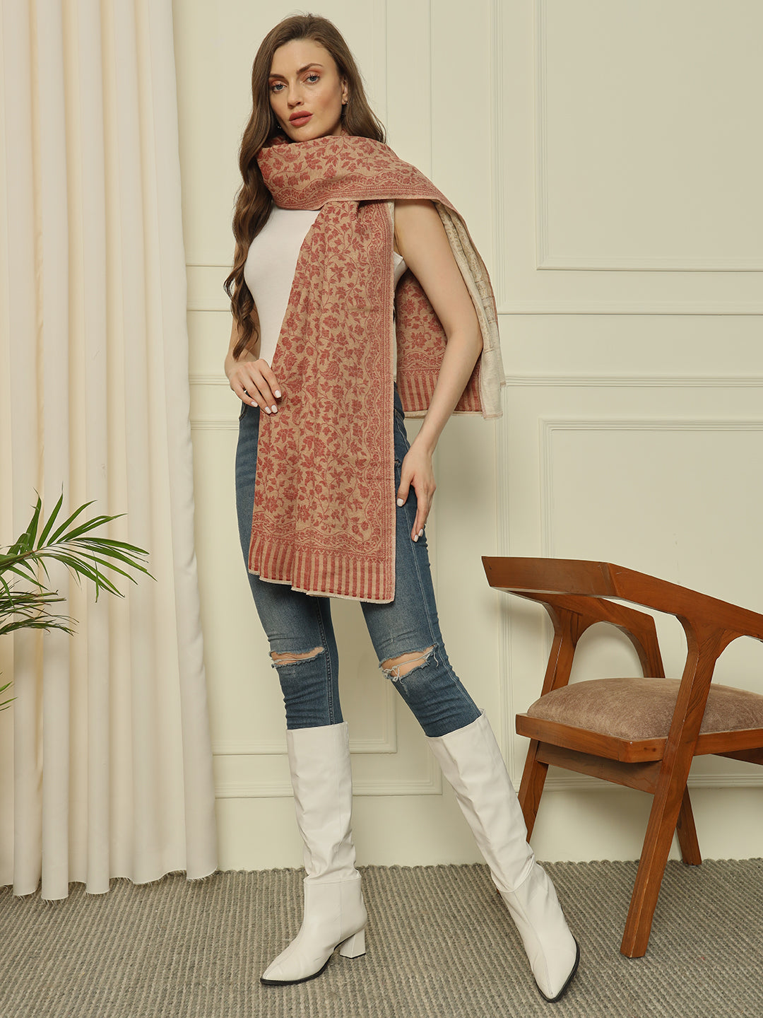 Gulmarg Series: Golden Red Reversible Super Wool Zari Shawl