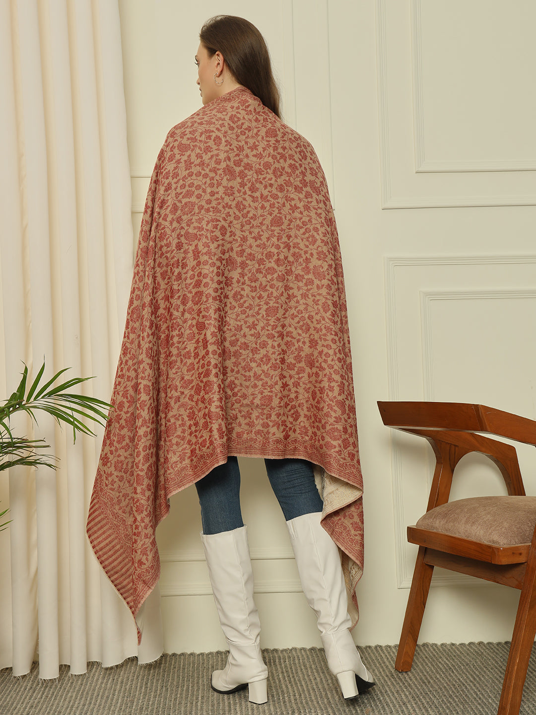 Gulmarg Series: Golden Red Reversible Super Wool Zari Shawl